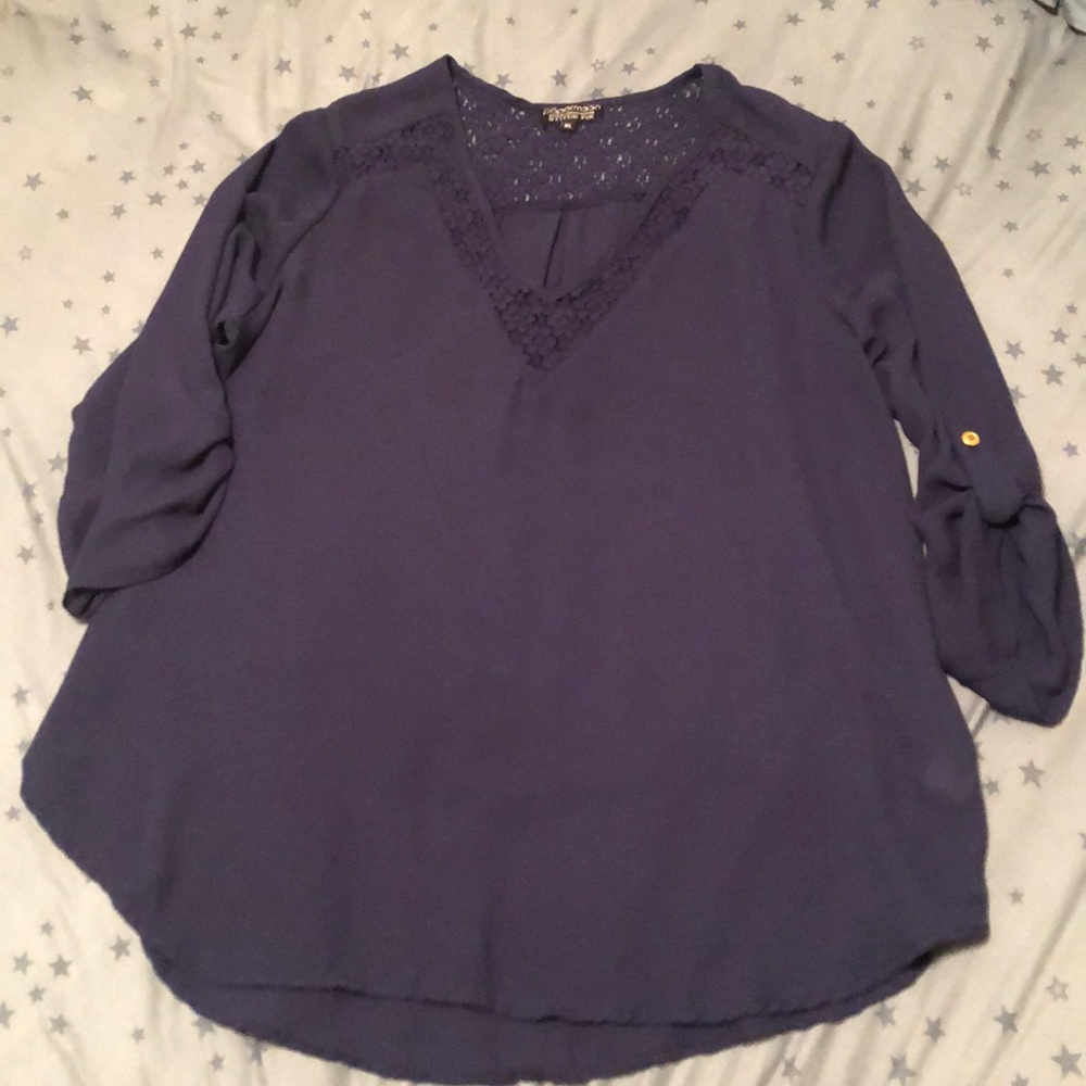 Navy Floral Lace Blouse - Papermoon - XL -